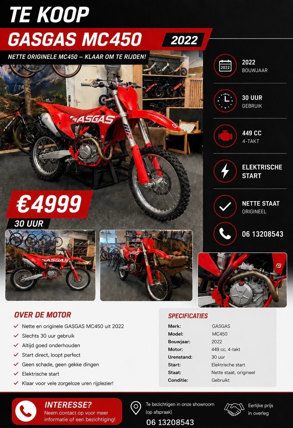 GASGAS MC450 2022 - Nette originele crossmotor, Gebruikt, Particulier, Crossmotor, Meer dan 35 kW