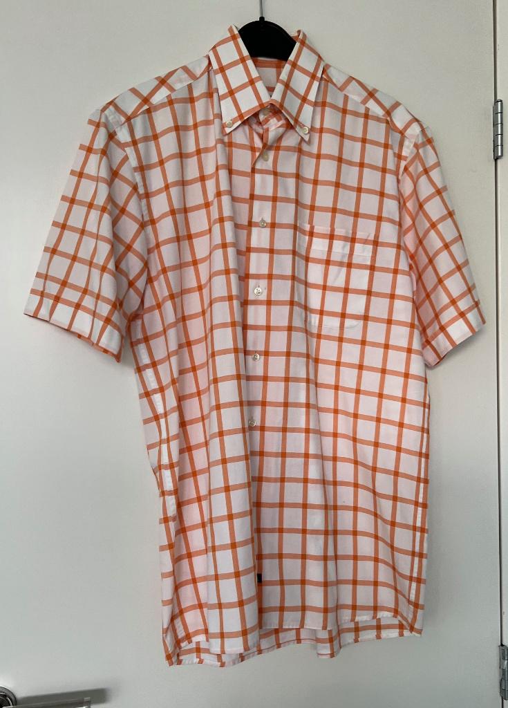 John Miller geruit overhemd korte mouw - Oranje/Wit, Oranje, Zo goed als nieuw, John Miller, Halswijdte 39/40 (M)