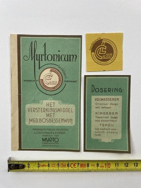 Myrtonicum complete verpakking medicijn Barneveld 1930-1950, Antiek, Antiek, Zo goed als nieuw, Antiek
