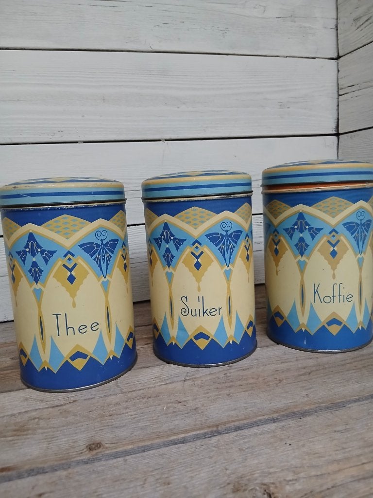Set van 3 voorraadblikken, Art Deco, 1924, Bekkers Dordrecht, Ophalen of Verzenden, Gebruikt, Koffie, Overige merken