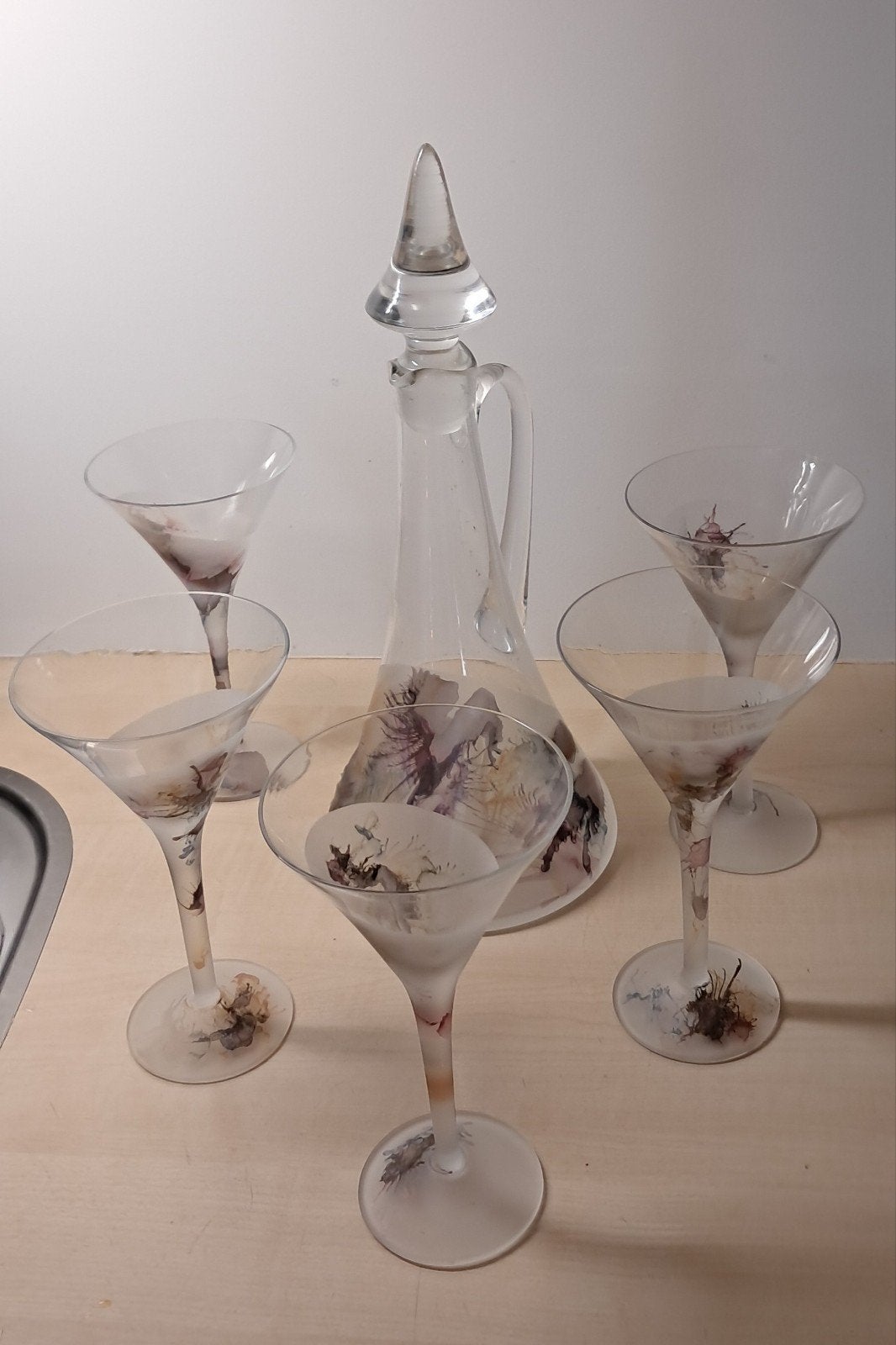 Glazen karaf met 5 cocktailglazen - Abstract design, Ophalen of Verzenden