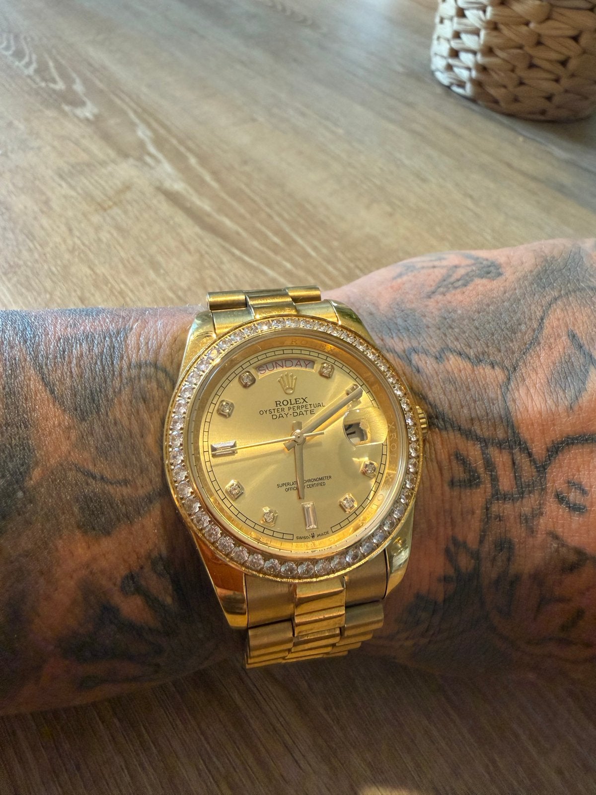 Rolex Day-Datemet Diamanten, Sieraden, Tassen en Uiterlijk, Horloges | Heren, Ophalen, Staal, Rolex, Polshorloge