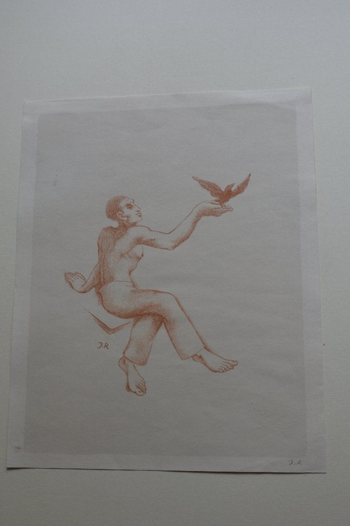 JOHN RÄDECKER MAN MET VOGEL LITHO 1947 Schildersprent SP23, Origineel, Overige onderwerpen, Ophalen of Verzenden, Lithografie