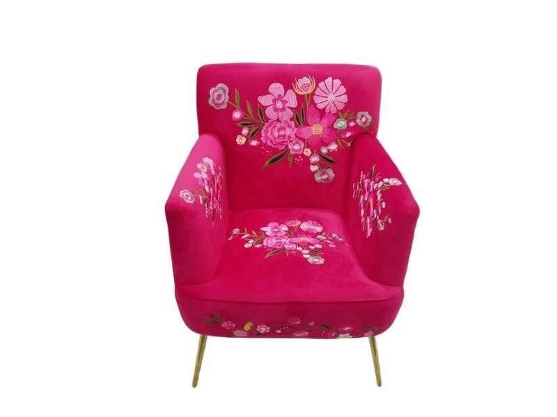 Joy Stoel Fuchsia met Bloemenprint - Mars & More, Overige kleuren, Nieuw, Ophalen of Verzenden, Modern, Bloemenprint, Eyecatcher