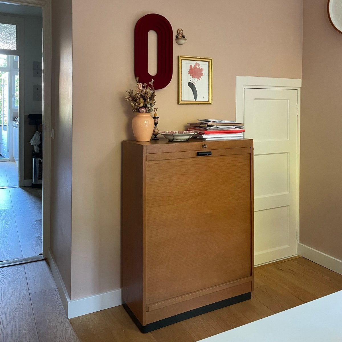Vintage jaren 50 roldeurkast Ekawerk 106 x 80 x 35cm (hxbxd), Gebruikt, 100 tot 150 cm, Midcentury, Met slot