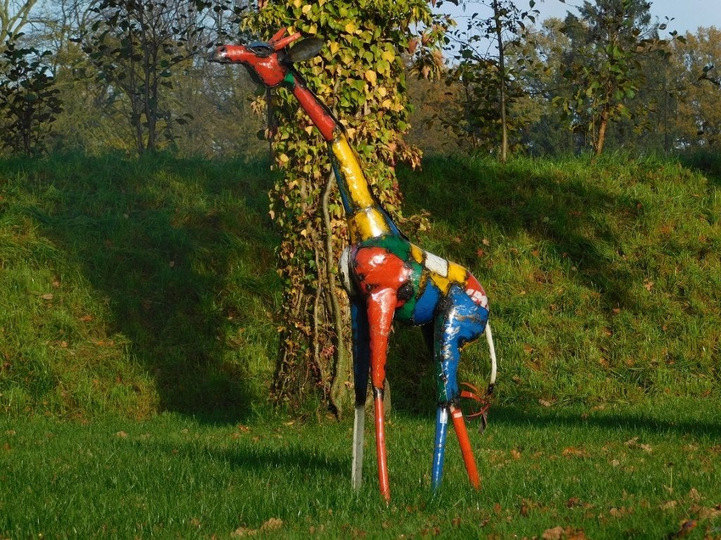 Giraffe "Soleil" - 160 cm - Handgemaakt Kunstwerk, Meerkleurig, Ophalen of Verzenden, 160 cm, Beeld