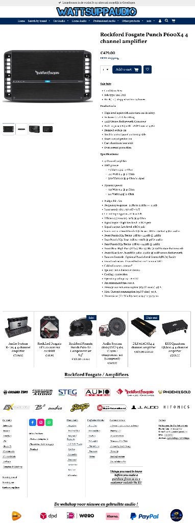 Rockford Fosgate Punch P600X4 4 kanaals versterker, Audio Design, Nieuw, Am Breilingsweg 3, 76709 Kronau, Duitsland, Ophalen of Verzenden