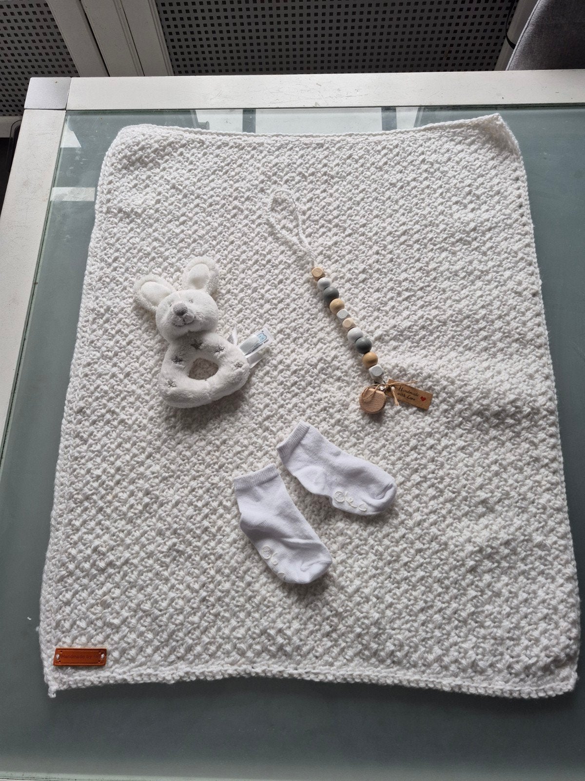 Handgehaakt babydekentje set Wit, Nieuw, Handgemaakt, Wit, Deken