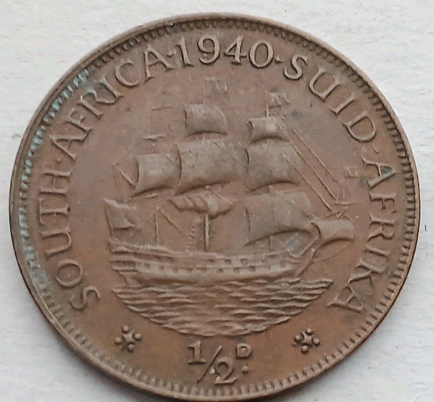 1/2 Penny 1940 Zuid Afrika Oude Vintage Munt Schaars Schip, Ophalen of Verzenden