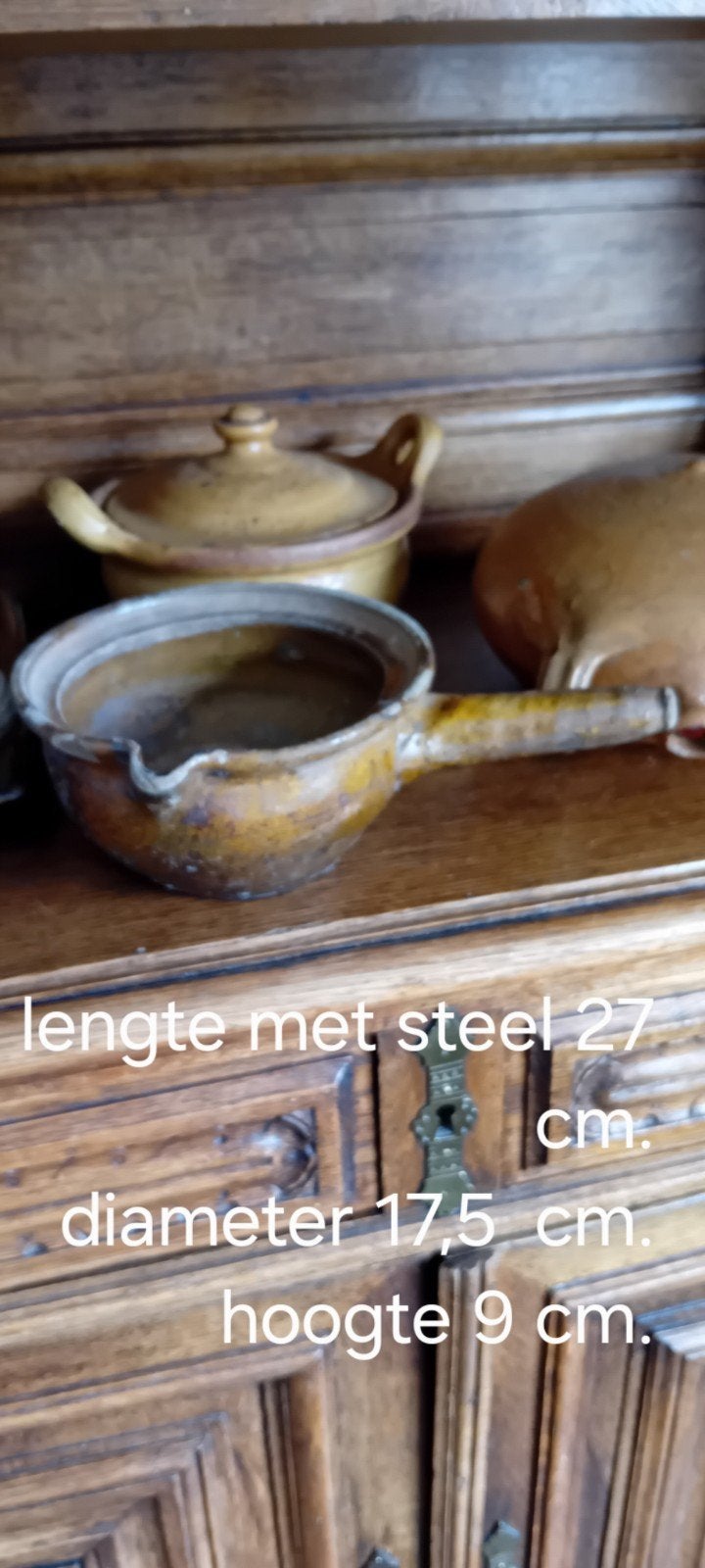 Antieke aardewerken steelpan, Ophalen of Verzenden