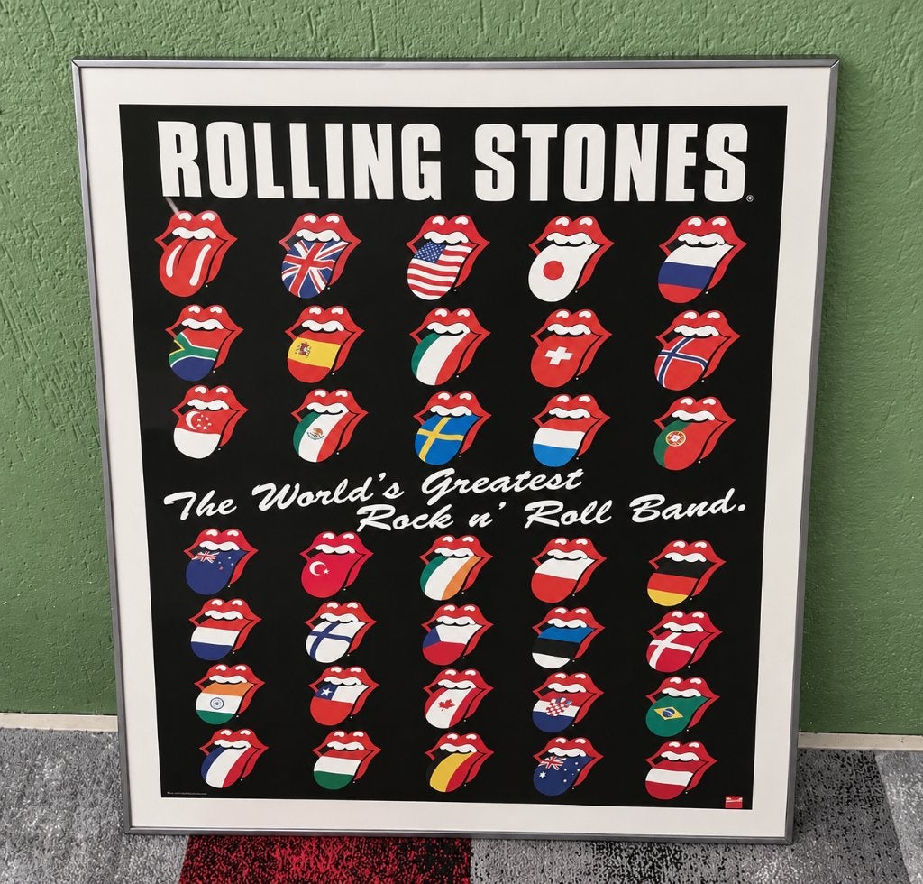Ingelijste Rolling Stones vlaggenposter, Ophalen, Met lijst, A1 t/m A3, Muziek