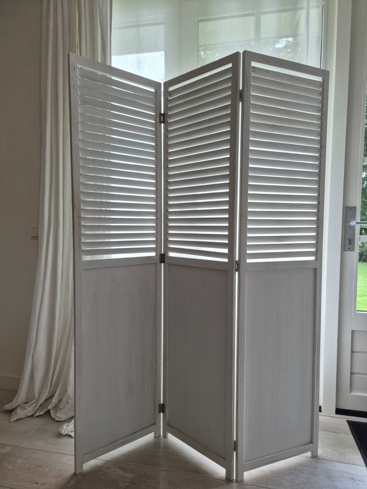 Wit houten kamerscherm met 3 panelen, Ophalen of Verzenden