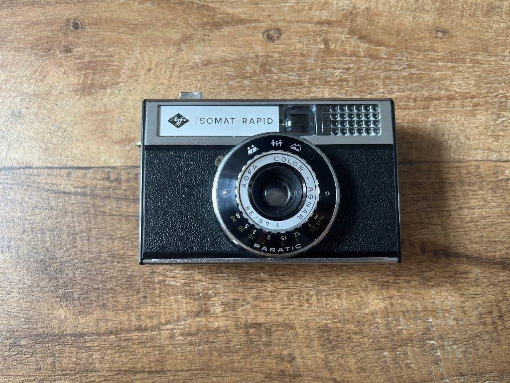 Vintage Agfa Isomat-Rapid camera met hoesje, Ophalen of Verzenden, Gebruikt, Compact, Overige Merken