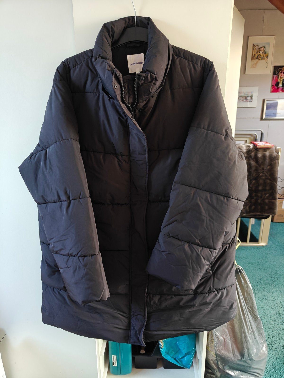 Anytime Zwarte Gewatyeerde Jas Maat 52, Kleding | Dames, Ophalen of Verzenden, Zo goed als nieuw, Maat 46/48 (XL) of groter, Zwart