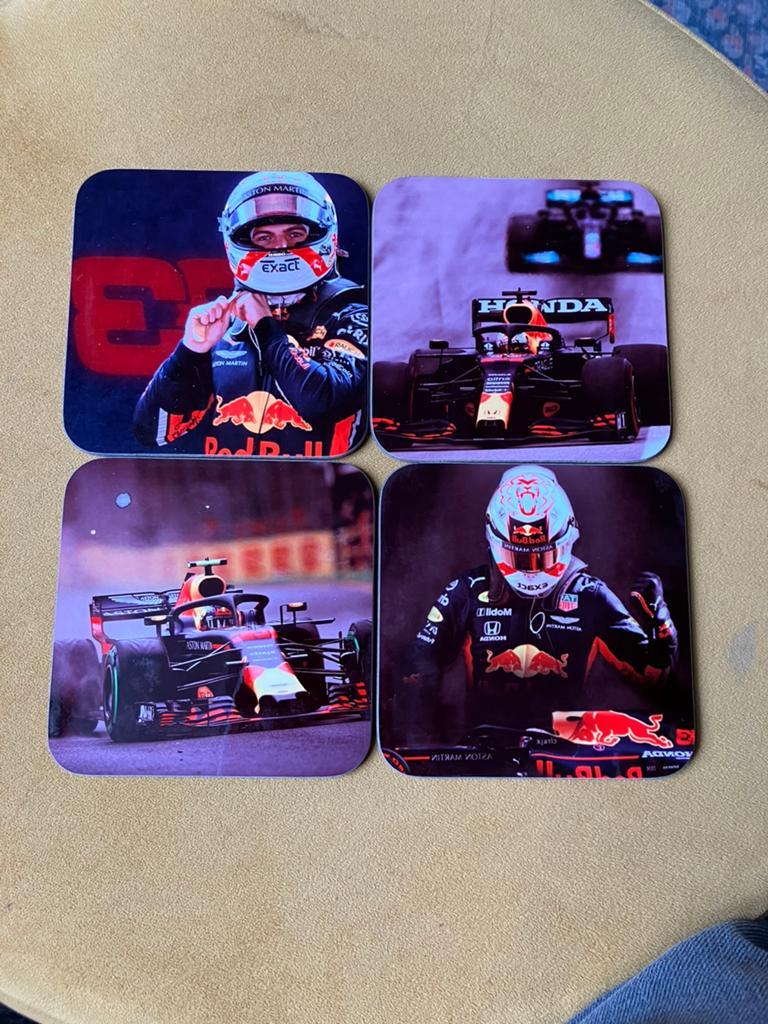 4 onderzetters Formule 1 Max Verstappen Red Bull honda, Ophalen of Verzenden, Zo goed als nieuw, Formule 1