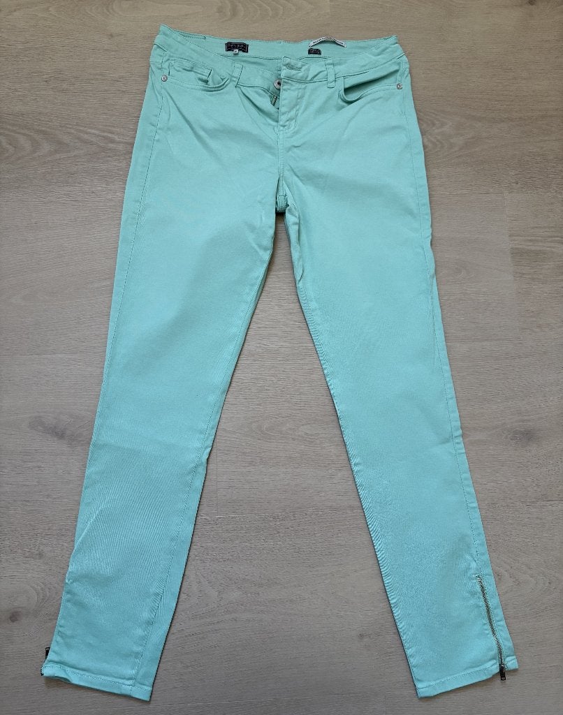 Bien Bleu Mintgroene / Turquoise Jeans met Ritsjes – Maat 40, Maat 38/40 (M), Ophalen of Verzenden, Lang, Gedragen