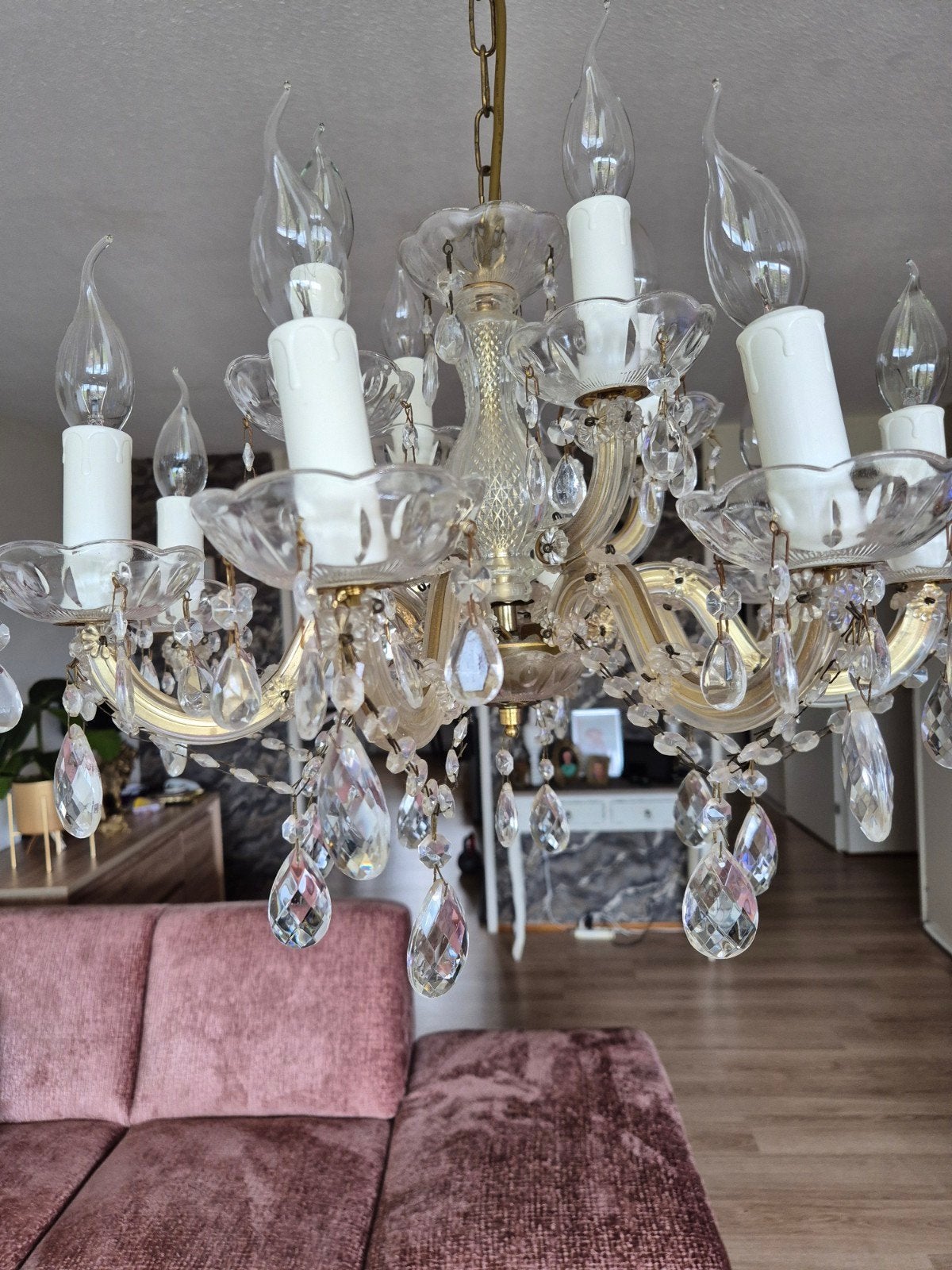 Prachtige Kroonluchter met Kristallen - Klassieke Stijl, Huis en Inrichting, Ophalen, E14 (klein), Zo goed als nieuw, Klassiek, Barok, Chique