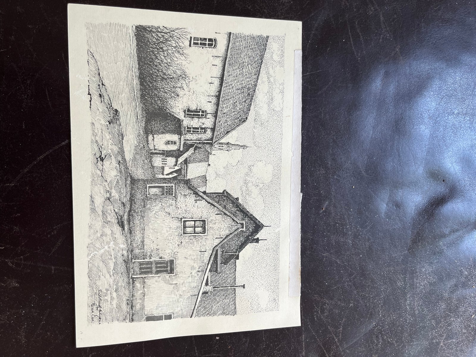 Gedetailleerde Pentekening van een Boerderij, Ophalen, Tekening, Pentekening, Origineel
