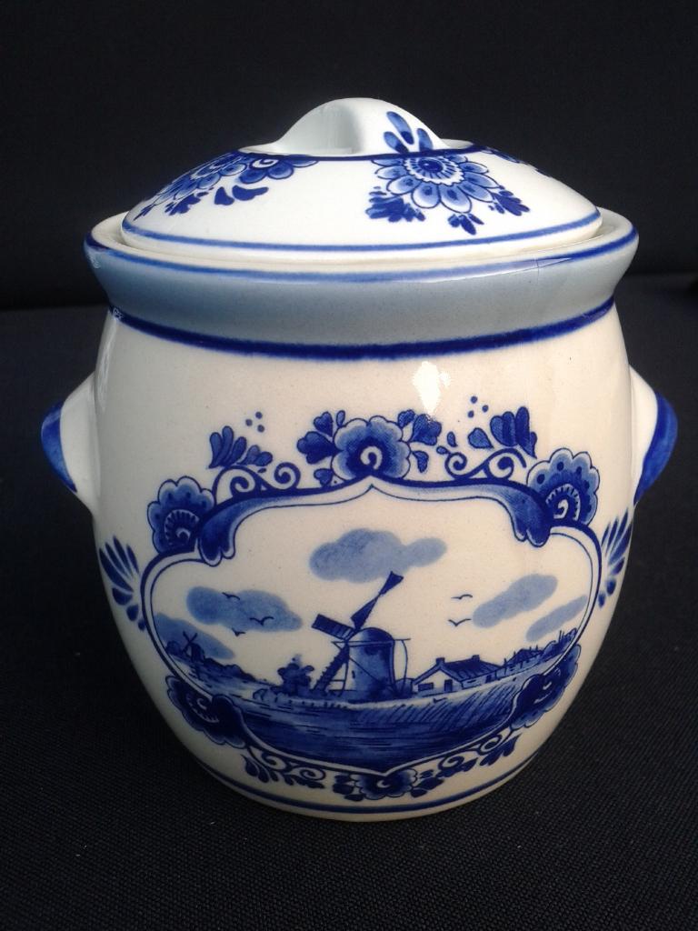 Oud Delfts Blauw MOSTERD-POTJE ~ MARNE'S Mustard ~ Jaren '60, Antiek en Kunst, Ophalen of Verzenden