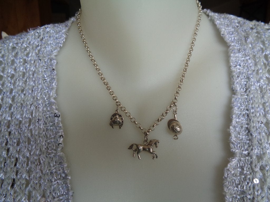 zilveren ketting met 3 paarden hangers [248], Met hanger, Verzenden, Zo goed als nieuw, Zilver