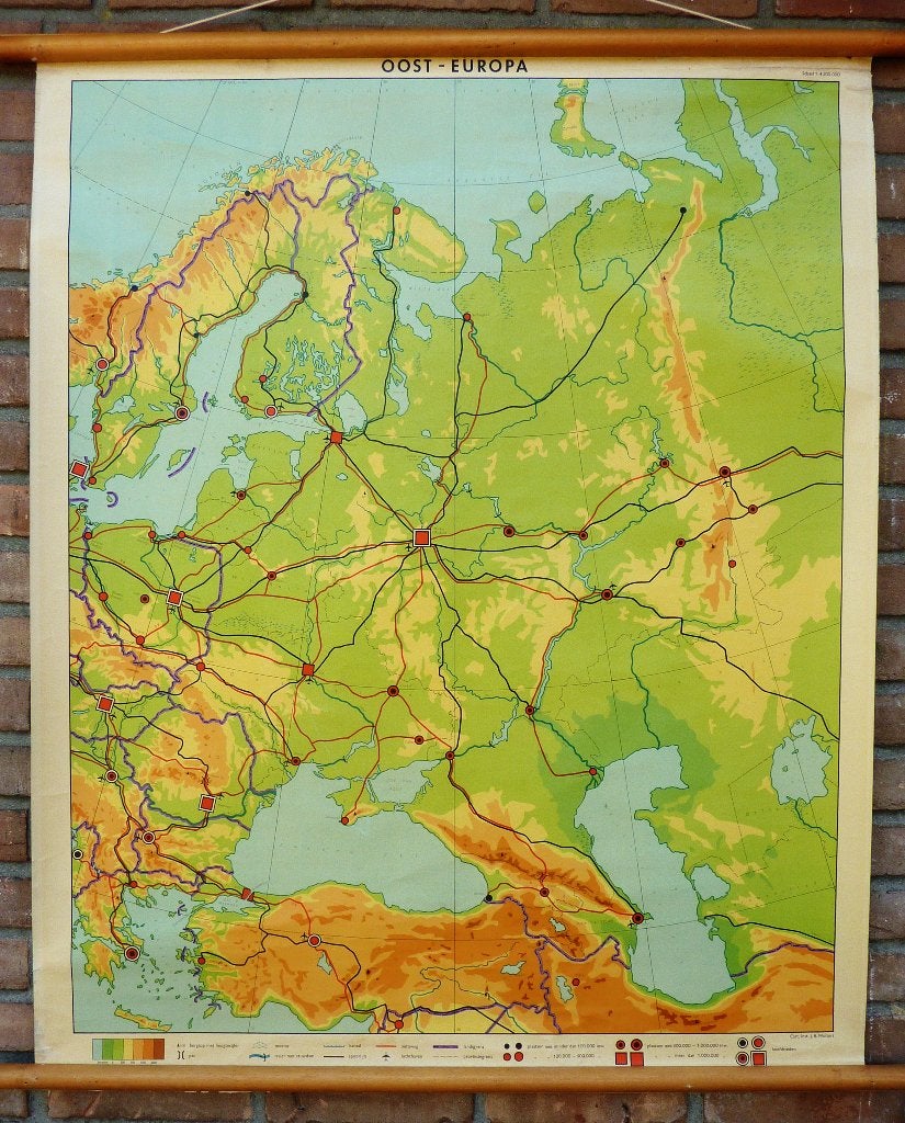 Oude schoolkaart van Oost Europa, Ophalen of Verzenden, Geschiedenis