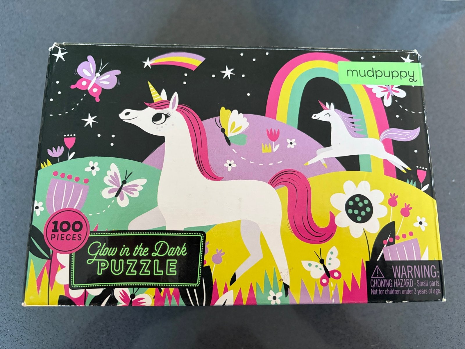 Mudpuppy Glow in the Dark Eenhoorn Puzzel 100 Stukjes, Ophalen of Verzenden, Meer dan 50 stukjes, Zo goed als nieuw, 6 jaar of ouder