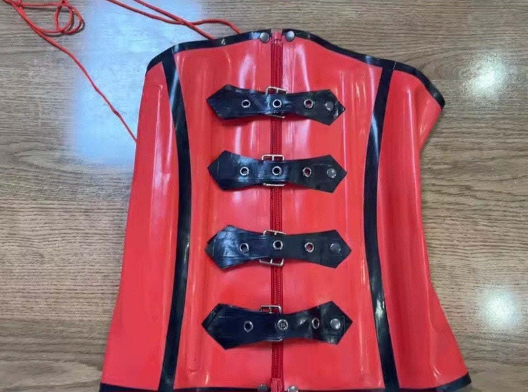 Latex corset met veters, tm 6XL, Kleding | Dames, Verzenden, Rood, Body of Korset