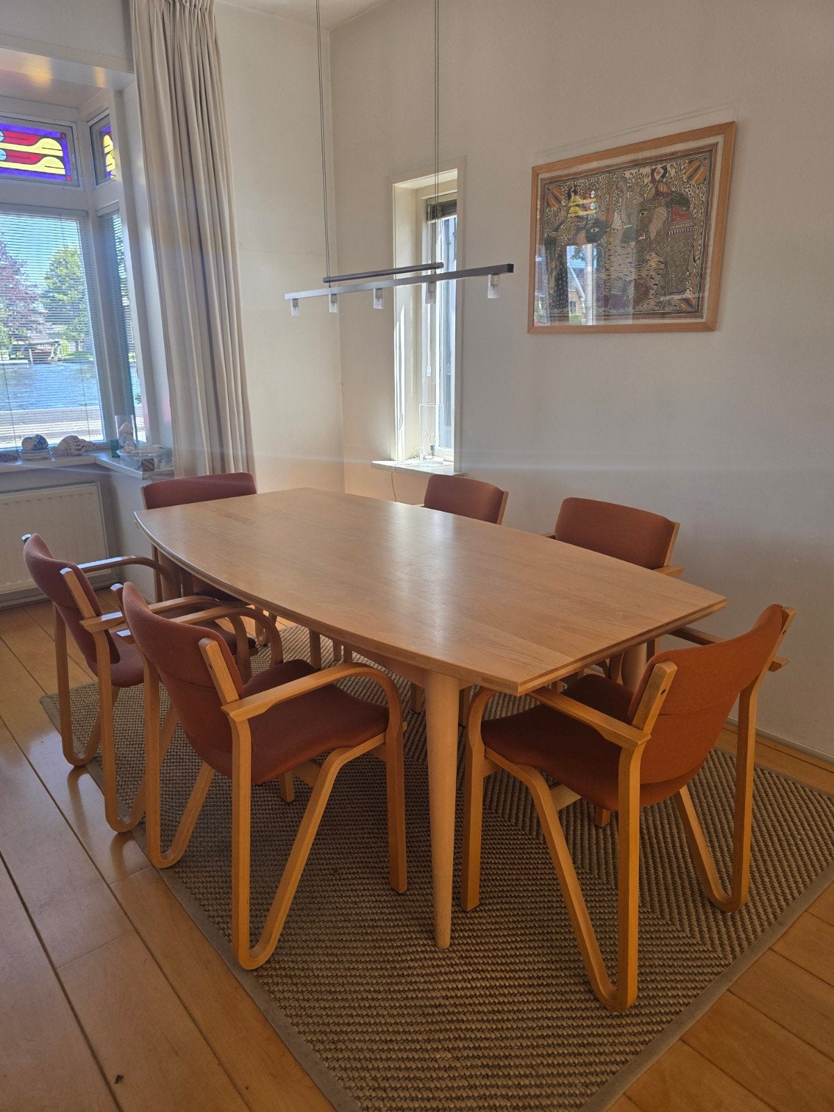 Eikenhouten eettafel met 6 stoelen, Ophalen, Gebruikt, Bruin, Modern Scandinavisch