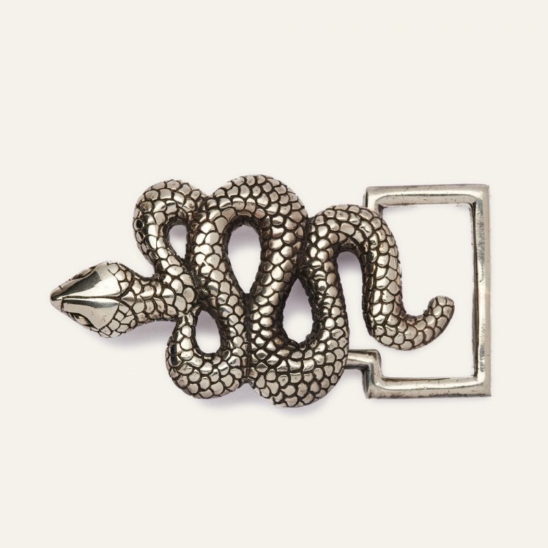 Claris Virot Mokka Belt Buckle Leather - Silvery Snake, Kleding | Dames, Riemen en Ceinturen, 80 tot 90 cm, Echt leder, Nieuw