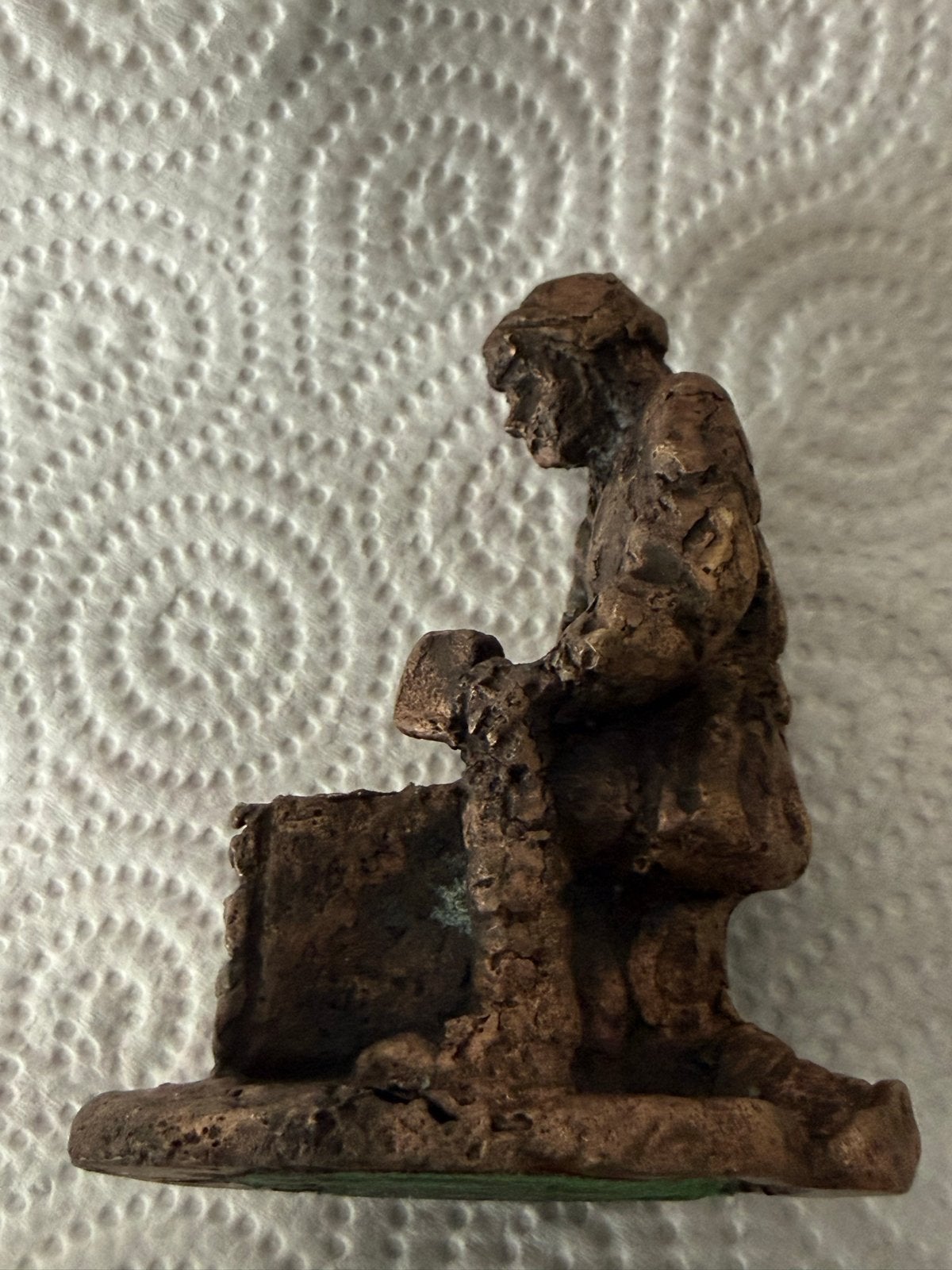 Vintage bronzen beeldje 'De Arbeider' gesigneerd Myrun, Minder dan 20 cm, Ophalen of Verzenden, Brons, Gemerkt