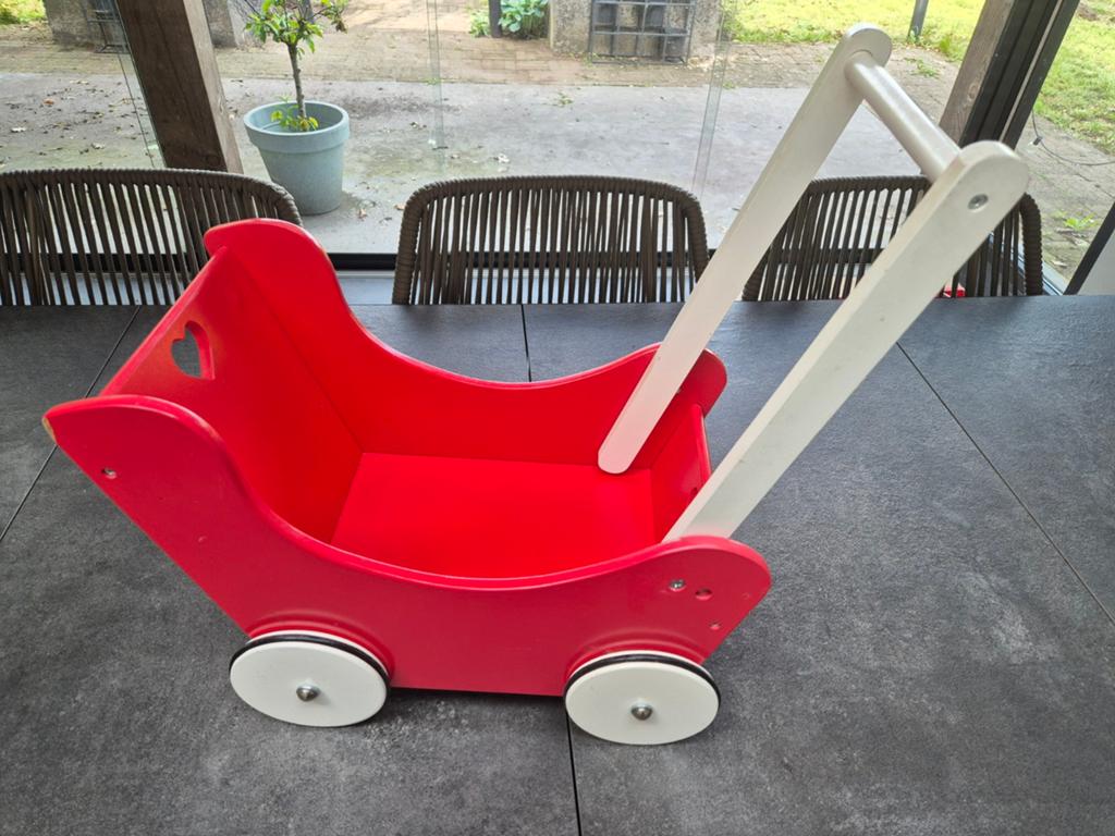 Poppenwagen hout, Kinderen en Baby's, Speelgoed | Houten speelgoed, Ophalen of Verzenden, Duw- of Trekspeelgoed