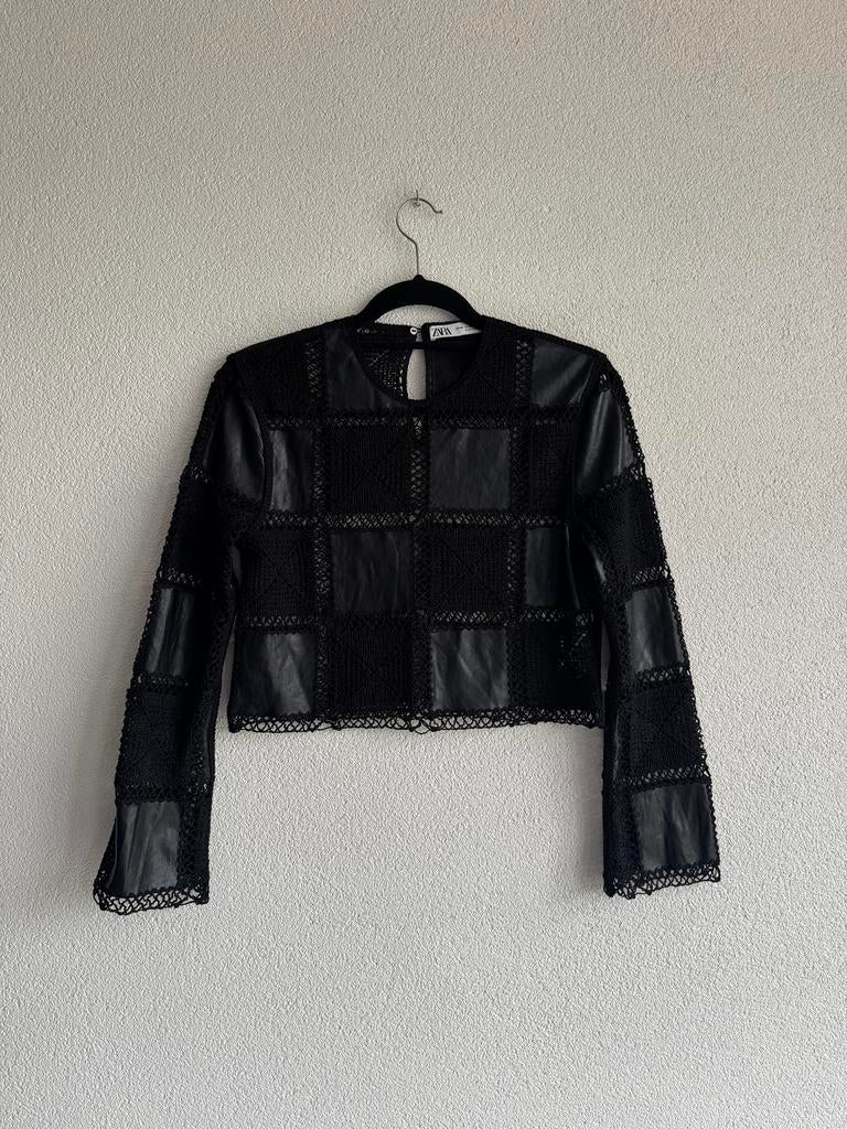 Zara zwarte patchwork crochet gehaakte top, Zwart, Zara, Ophalen of Verzenden, Zo goed als nieuw