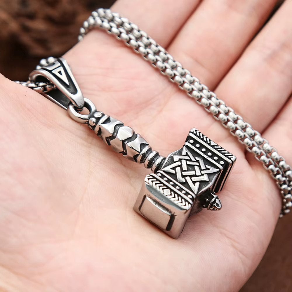 Roestvrij Stalen Thor Hamer Viking Ketting, Verzenden, Nieuw, Zilver, Overige materialen