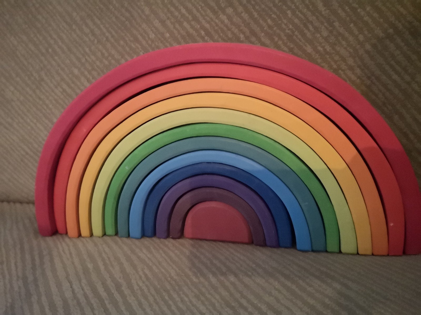 Grimms Houten regenboog stapelblokken - Montessori speelgoed, Ophalen of Verzenden, Zo goed als nieuw, Overige typen