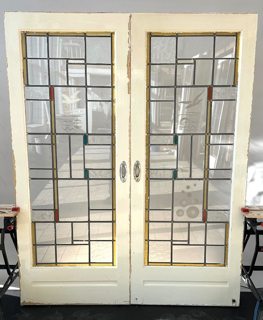 Glas in lood schuifdeuren ensuite, Ophalen, Gebruikt, Glas in lood, 80 tot 120 cm