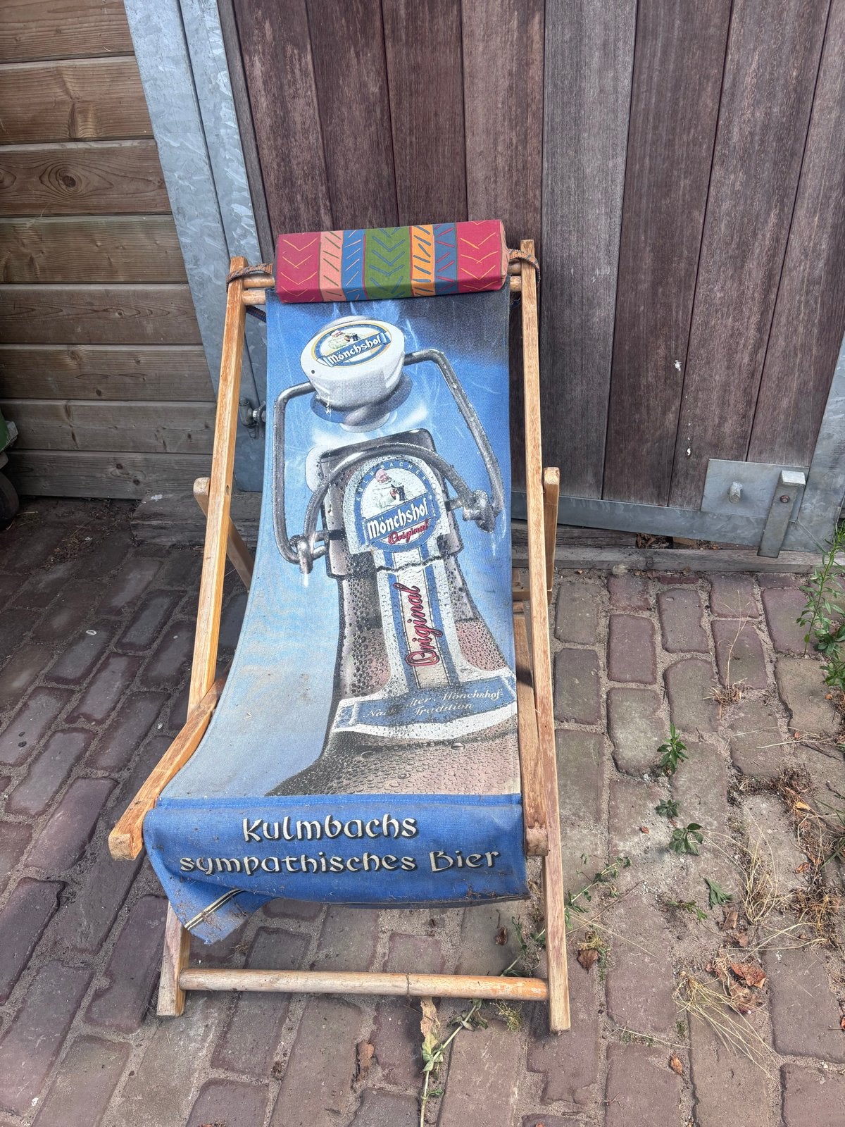 Vintage Strandstoel met Kulmbacher Bier Opdruk, Gebruikt, Blauw, Ophalen of Verzenden, Eén