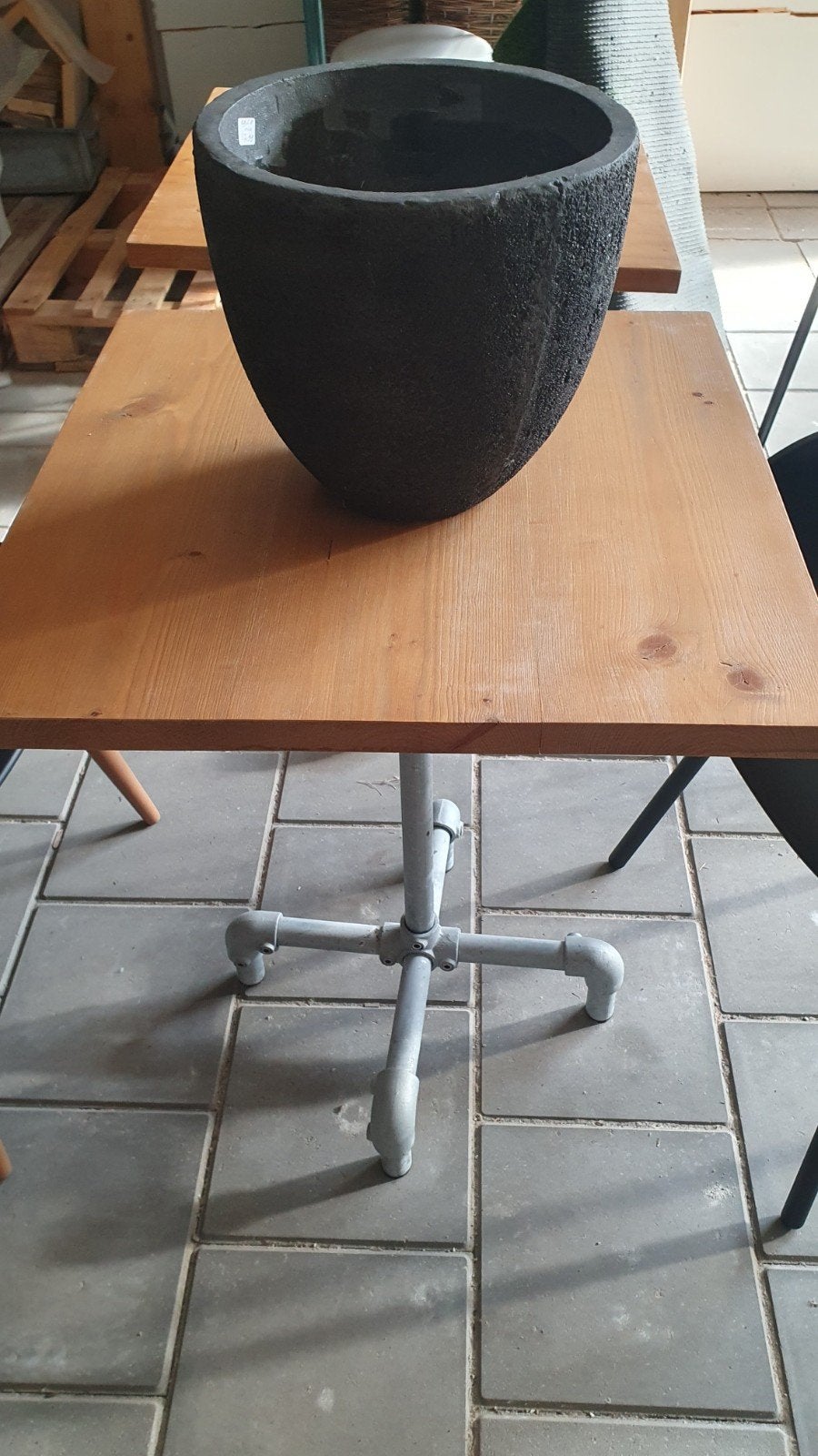 6x Bistro/tuintafel gelakt hout met steigerbuis onderstel, Ophalen of Verzenden, Nieuw, Rechthoekig, Hout