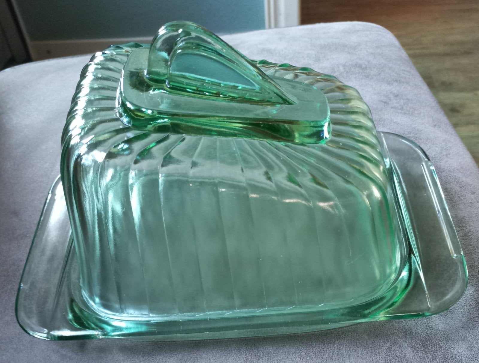 Vintage Groene Glazen Kaasstolp, Antiek en Kunst, Antiek | Glas en Kristal, Ophalen of Verzenden