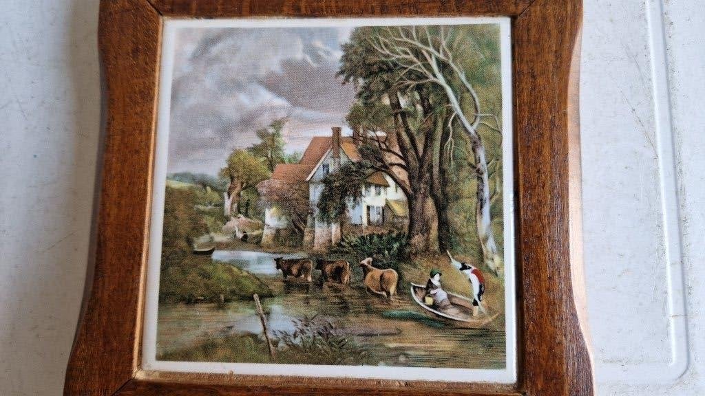 oud tegeltje in oud houten lijst, Ophalen of Verzenden