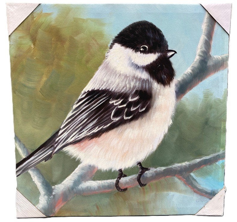 SCHILDERIJ VOGEL WIT-ZWART 50x50 cm, Acrylverf, Op houten frame, Ophalen of Verzenden, Dieren