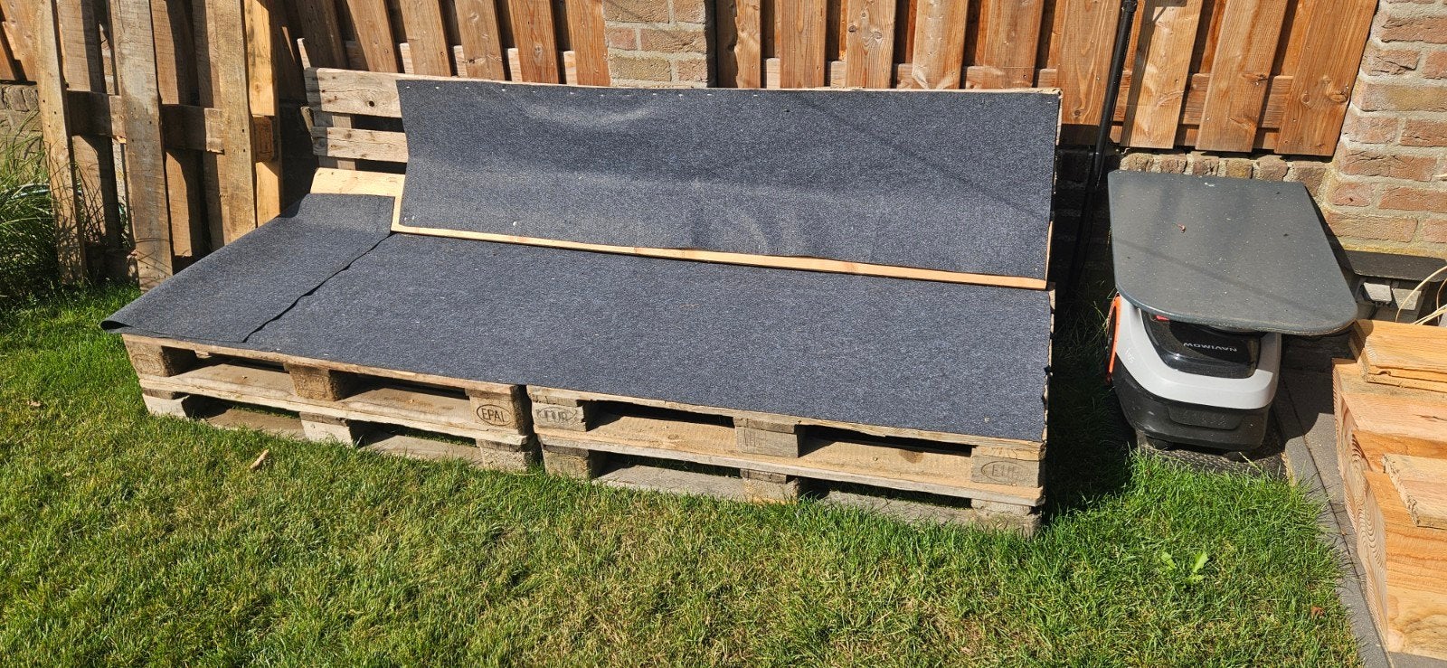 2x pallet bankstel voor palletkussens, Ophalen, Hout