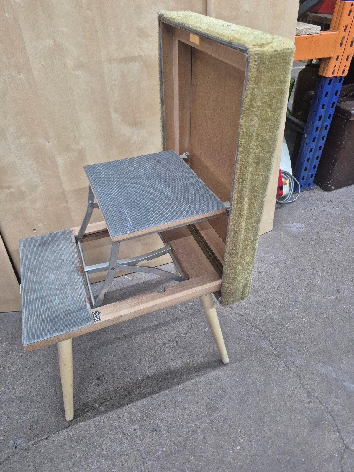 Vintage COR voetenbank met uitschuifbaar opstapje jaren 60, Ophalen, Gebruikt, Hout