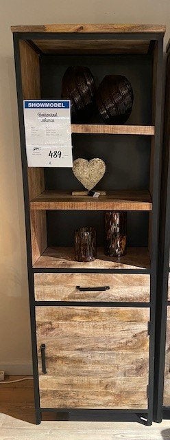 Boekenkast Jakarta - 65b x 37d x 200h cm - mangohout, Met deur(en), 50 tot 100 cm, Zo goed als nieuw, 25 tot 50 cm