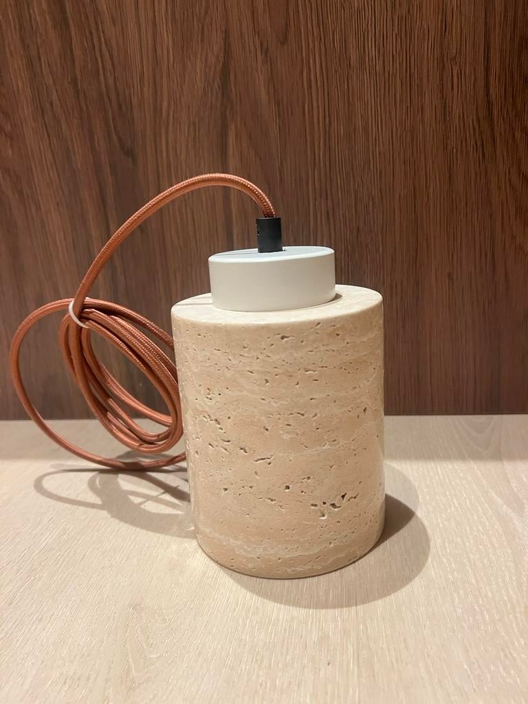 Japandi Living Travertin hanglamp hout - beige - Wabi Sabi, Ophalen of Verzenden, Zo goed als nieuw, Hout, Minder dan 50 cm