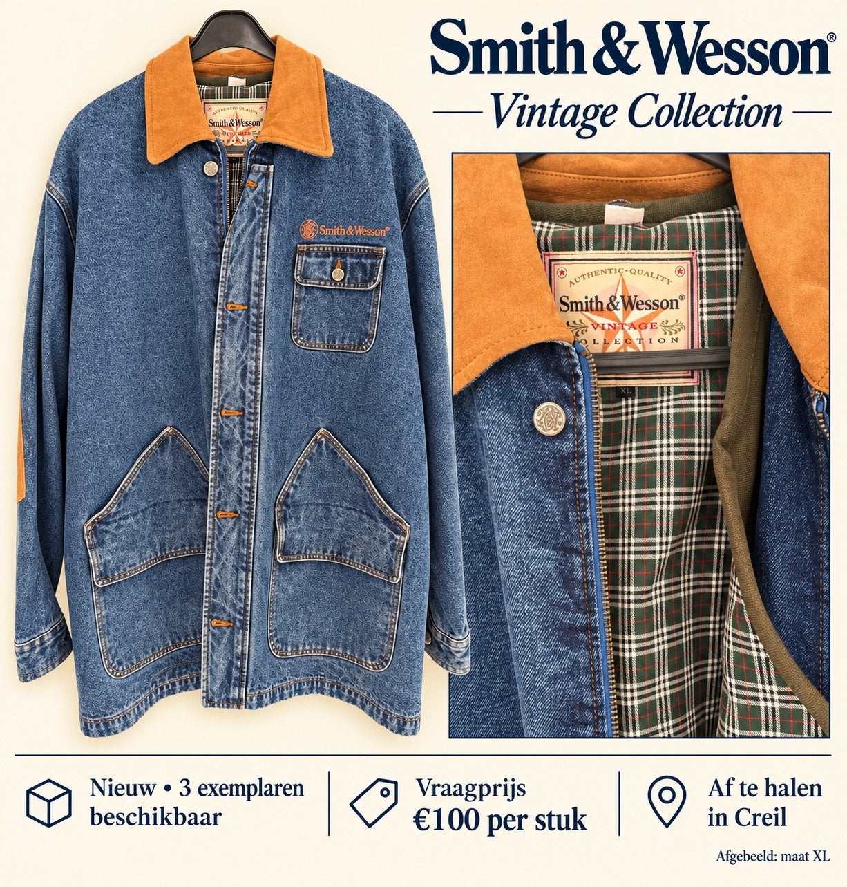 Nieuwe Smith & Wesson Vintage Collection denimjas, Ophalen of Verzenden, Nieuw, Maat 56/58 (XL), Blauw