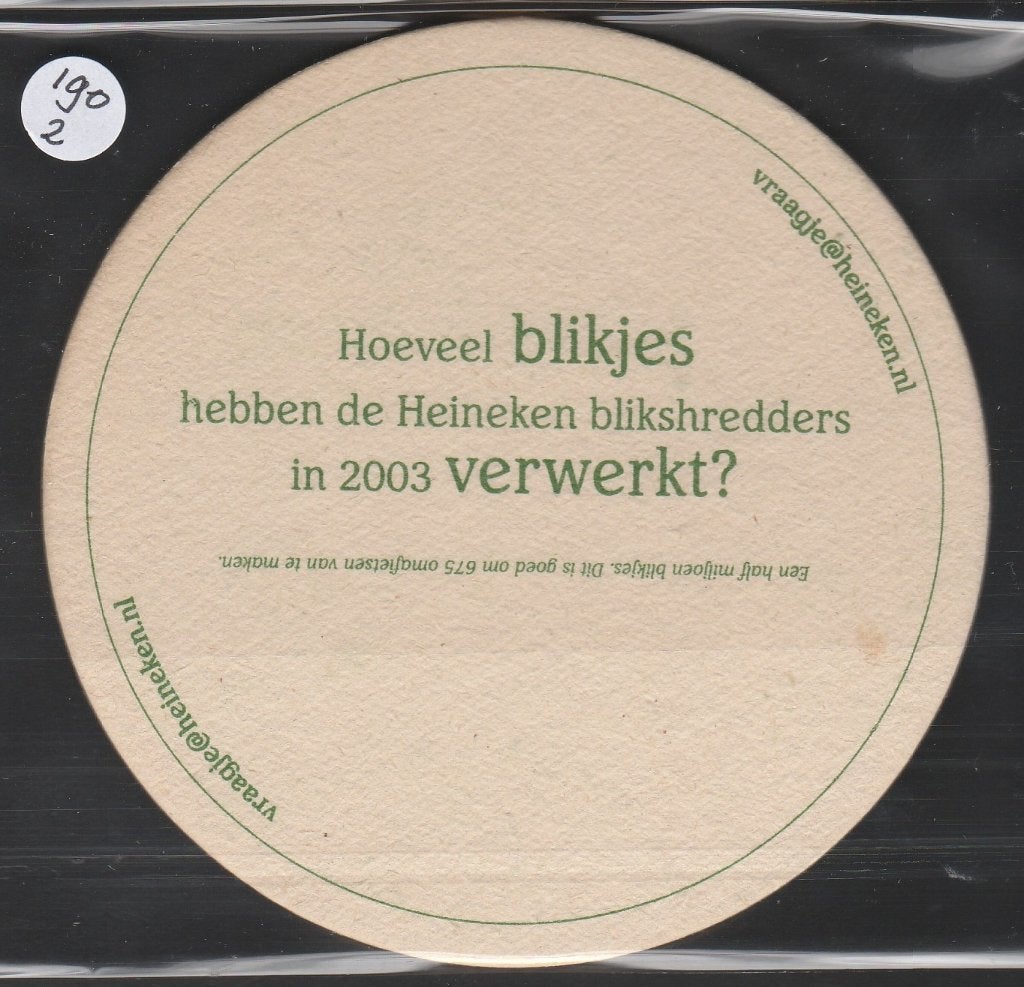 Bierviltje Heineken C 190 2, Verzenden, Gebruikt, Viltje(s), Heineken
