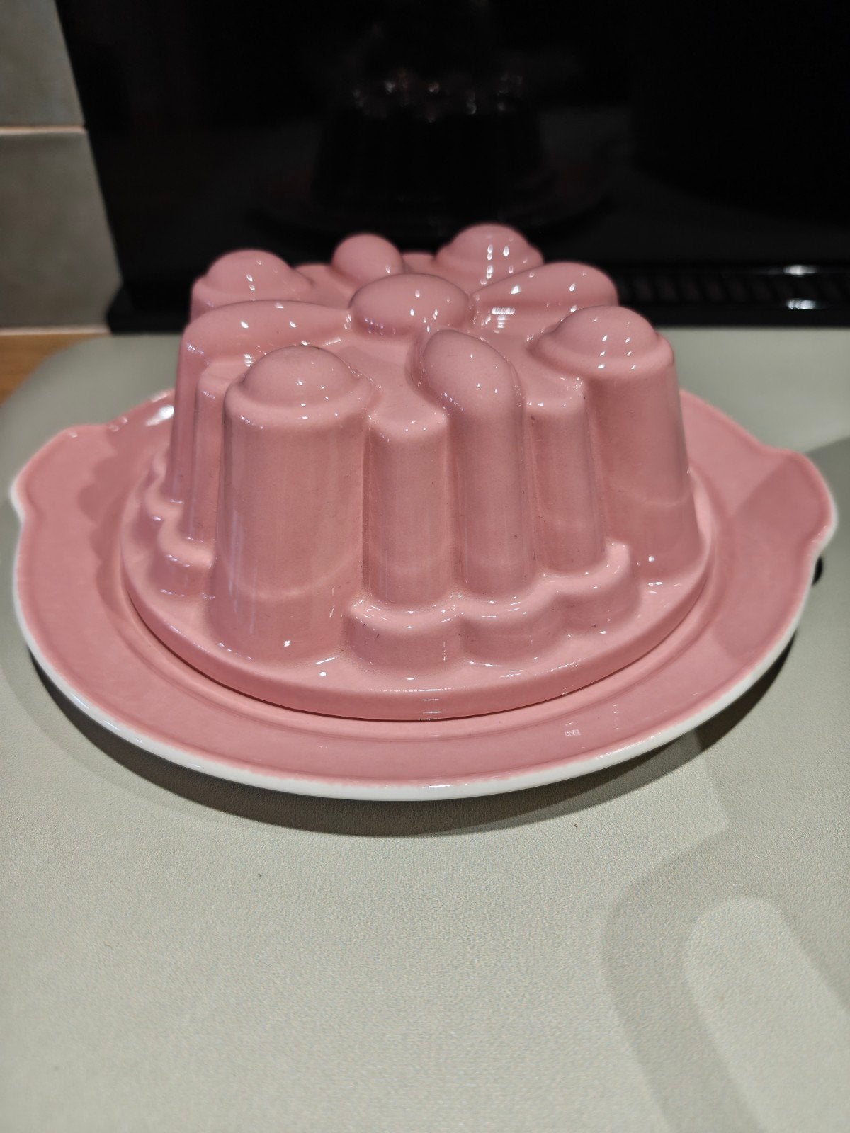 Vintage Petrus Regout / Sphinx Maastricht roze puddingvorm +, Ophalen, Zo goed als nieuw, Serveervorm