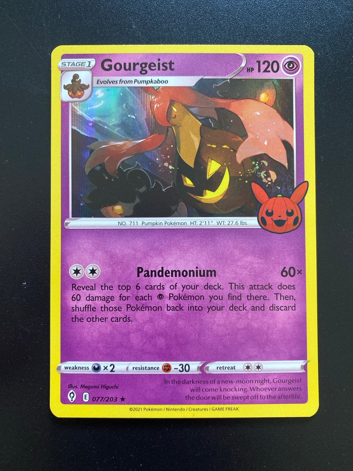 Gourgeist 077/203 Holo Pokémon Trick or Trade Haloween, Ophalen of Verzenden, Zo goed als nieuw, Losse kaart, Foil