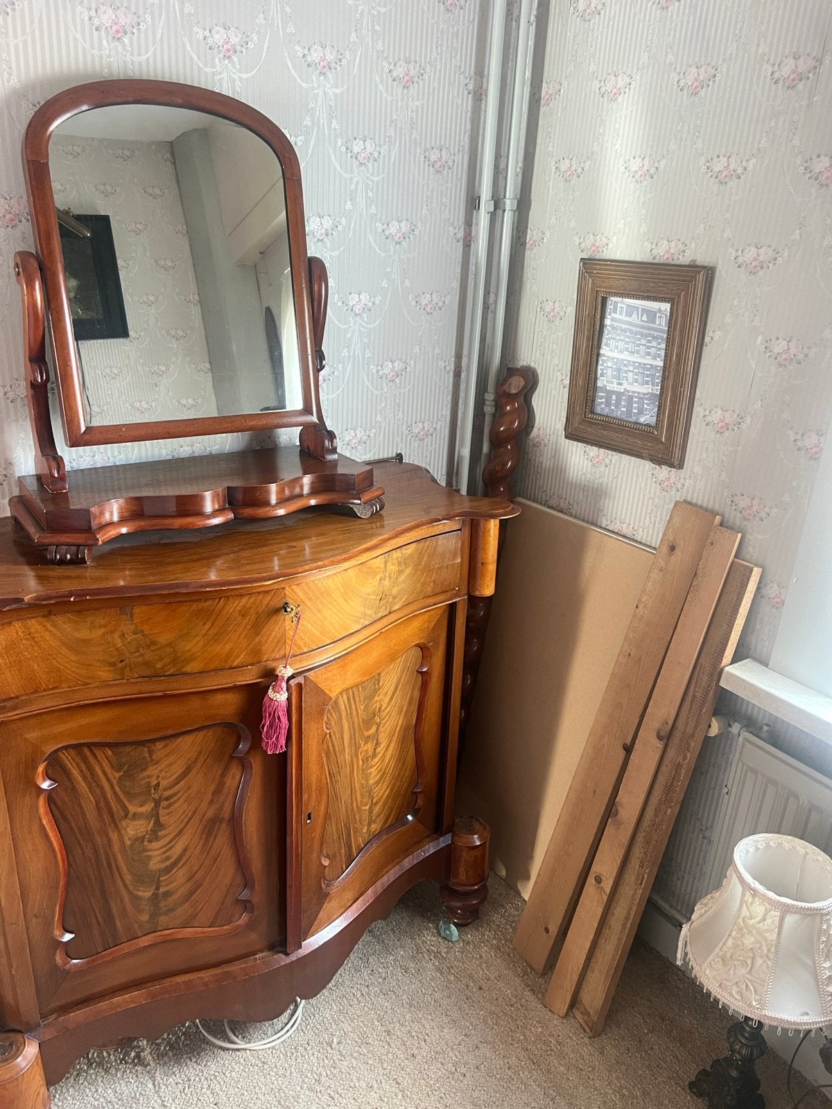 Antieke spiegel met houten lijst, Ophalen of Verzenden, Rechthoekig, Minder dan 50 cm, Minder dan 100 cm