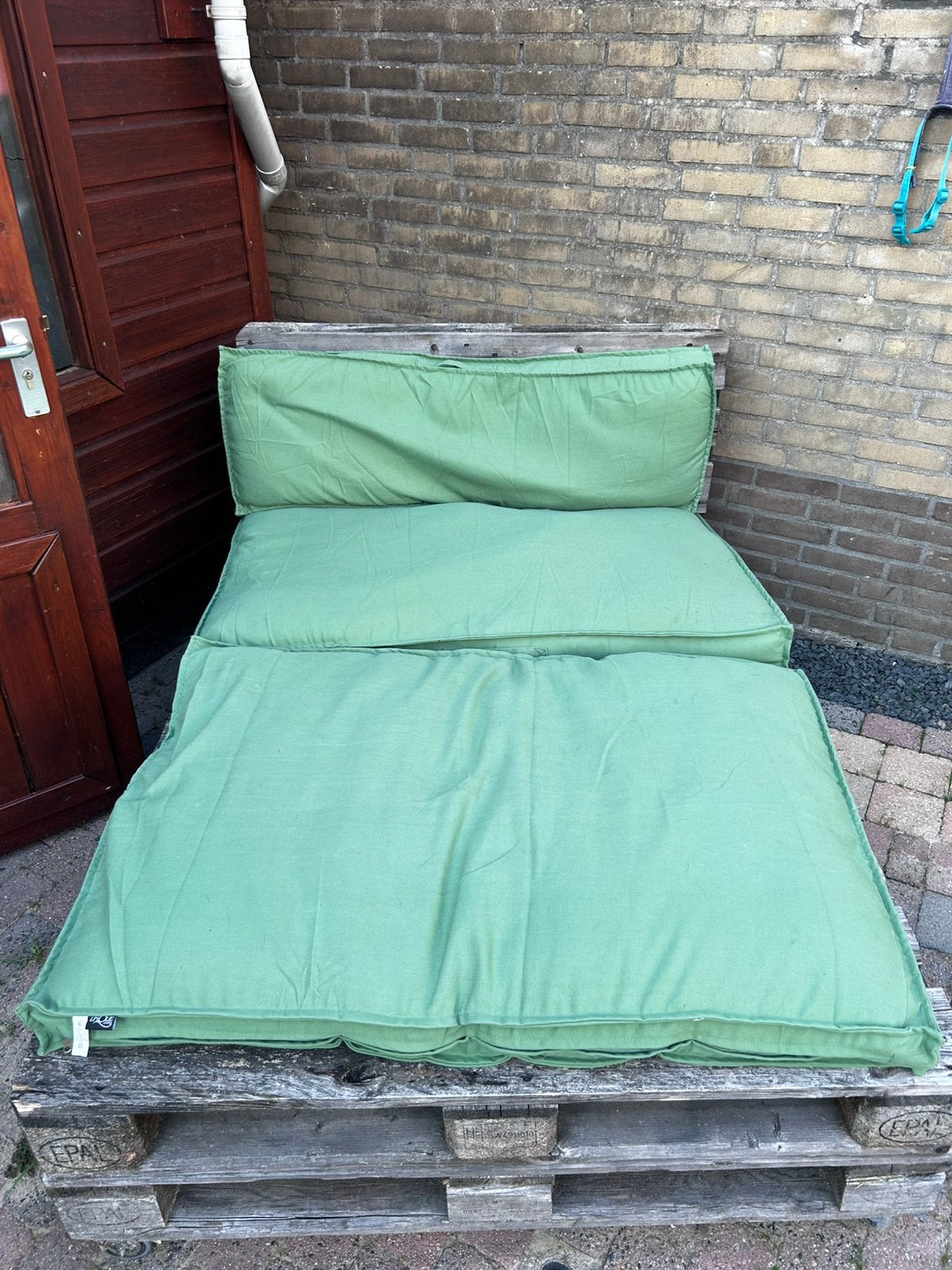 Pallet bank met kussens, Ophalen, Gebruikt, Hout, Bank